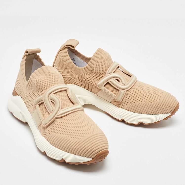 Pre Owned Tod's Beige Knit Fabric Slip On Sneakers 38