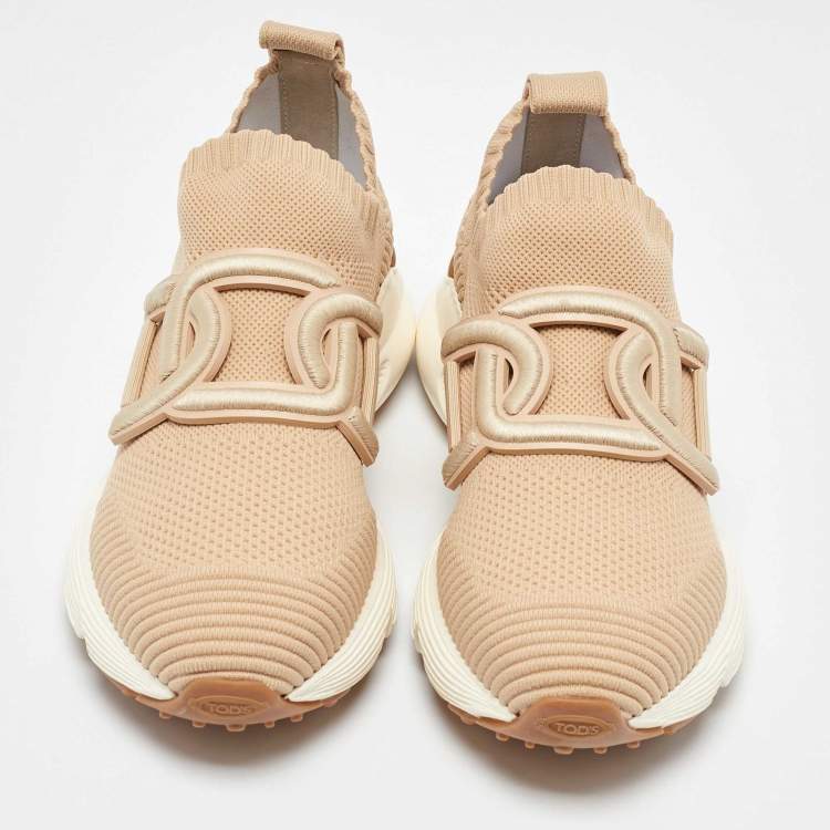Pre Owned Tod's Beige Knit Fabric Slip On Sneakers 38