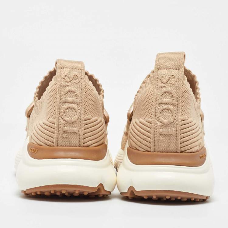 Pre Owned Tod's Beige Knit Fabric Slip On Sneakers 38