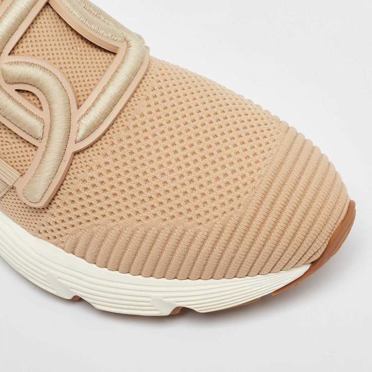 Pre Owned Tod's Beige Knit Fabric Slip On Sneakers 38