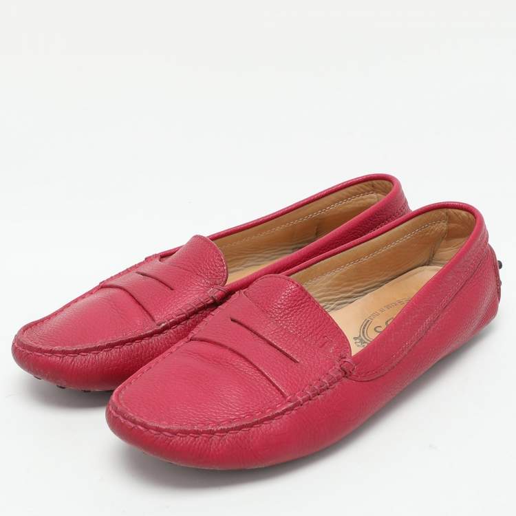 Pre Owned Tod's Pink Leather Penny Loafers Size 37.5