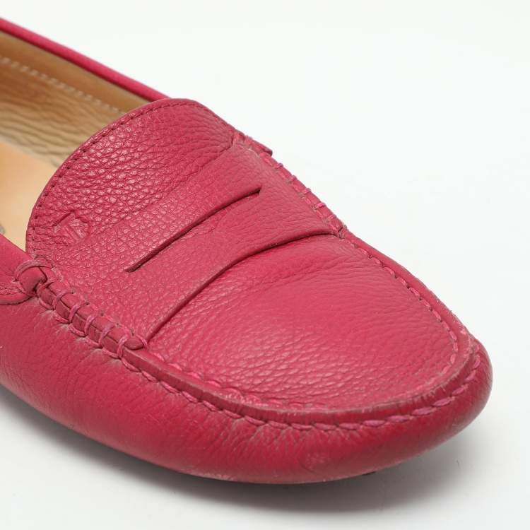 Pre Owned Tod's Pink Leather Penny Loafers Size 37.5