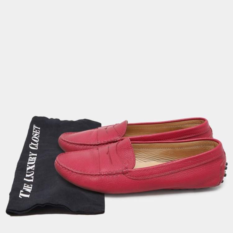 Pre Owned Tod's Pink Leather Penny Loafers Size 37.5