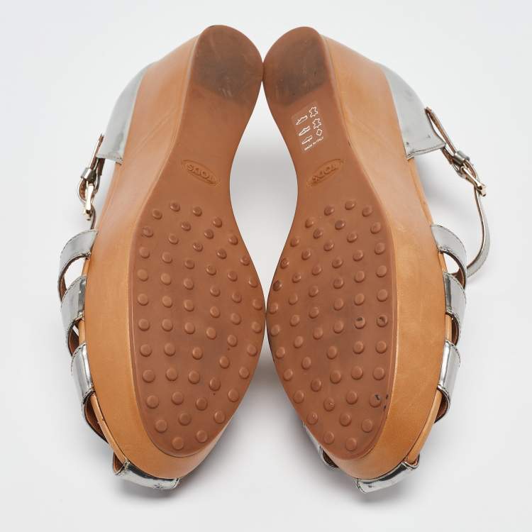 Pre Owned Tod's Silver Leather Platform Sandals Size 40