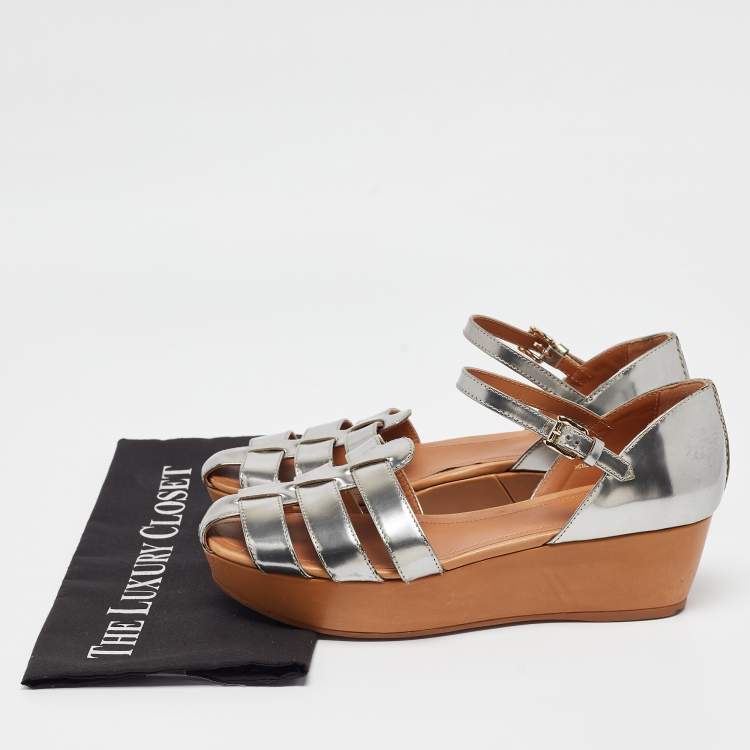 Pre Owned Tod's Silver Leather Platform Sandals Size 40