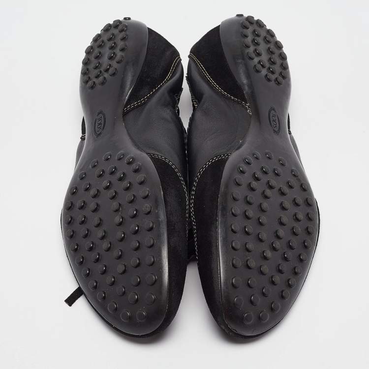 Pre Owned Tod's Black Leather and Suede Ballet Flats Size 37.5
