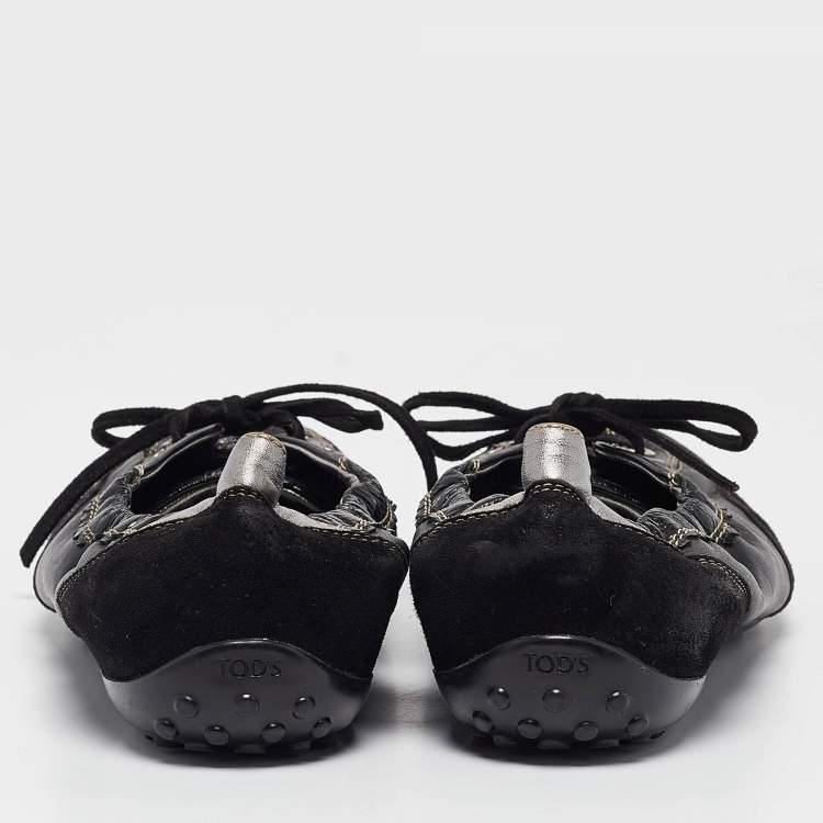 Pre Owned Tod's Black Leather and Suede Ballet Flats Size 37.5