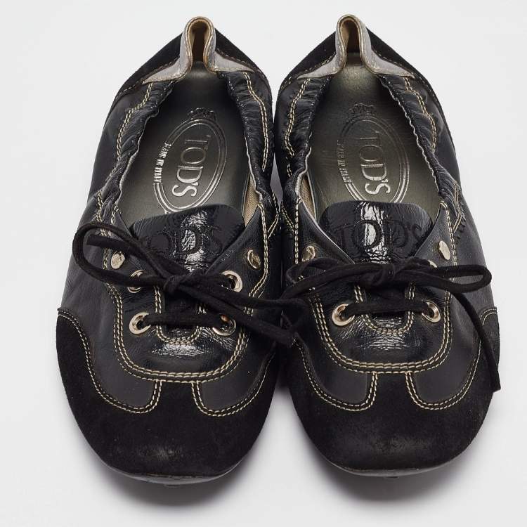 Pre Owned Tod's Black Leather and Suede Ballet Flats Size 37.5