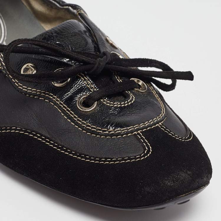 Pre Owned Tod's Black Leather and Suede Ballet Flats Size 37.5