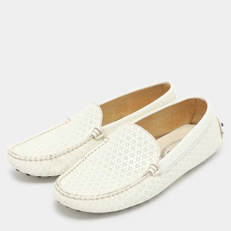 Pre Owned Tod's White Laser Cut Patent Leather Slip On Loafers Size 37
