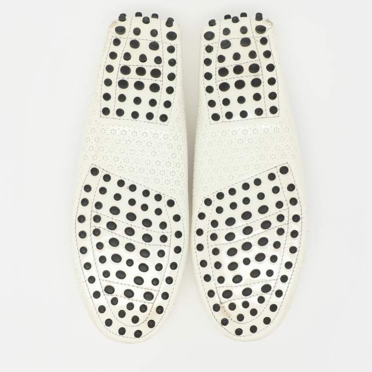 Pre Owned Tod's White Laser Cut Patent Leather Slip On Loafers Size 37