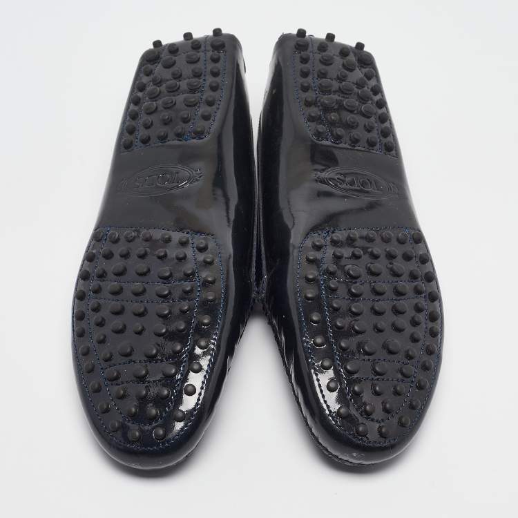 Pre Owned Tod's Dark Navy Blue Patent Leather Penny Loafers Size 39.5