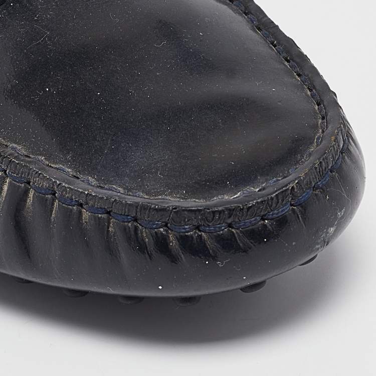 Pre Owned Tod's Dark Navy Blue Patent Leather Penny Loafers Size 39.5