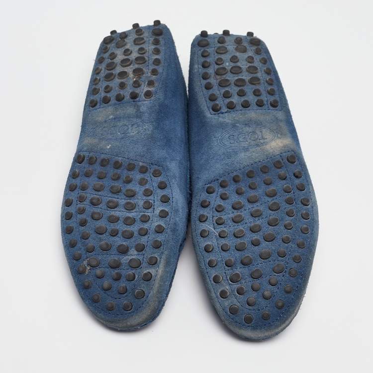 Pre Owned Tod's Blue Suede Gommino Penny Loafers Size 35