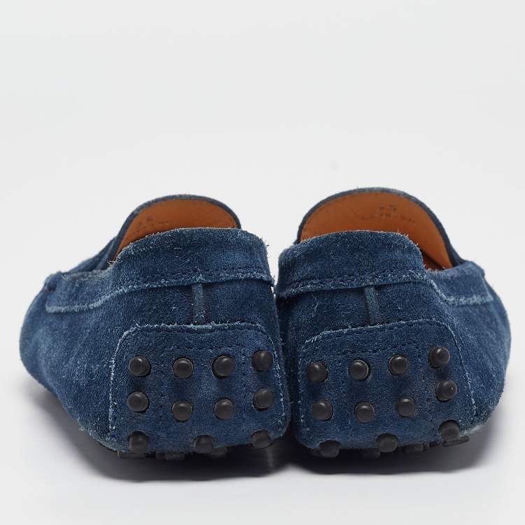 Pre Owned Tod's Blue Suede Gommino Penny Loafers Size 35