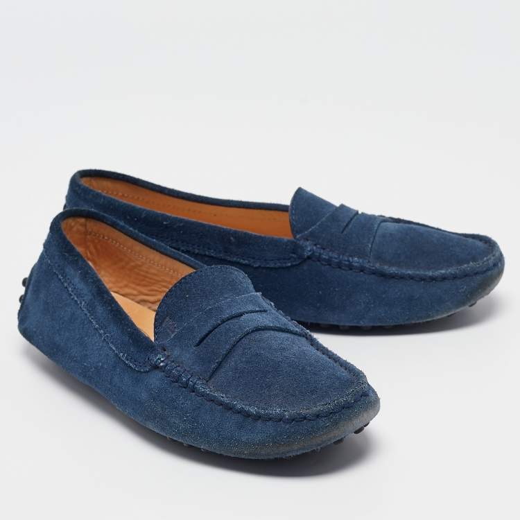 Pre Owned Tod's Blue Suede Gommino Penny Loafers Size 35