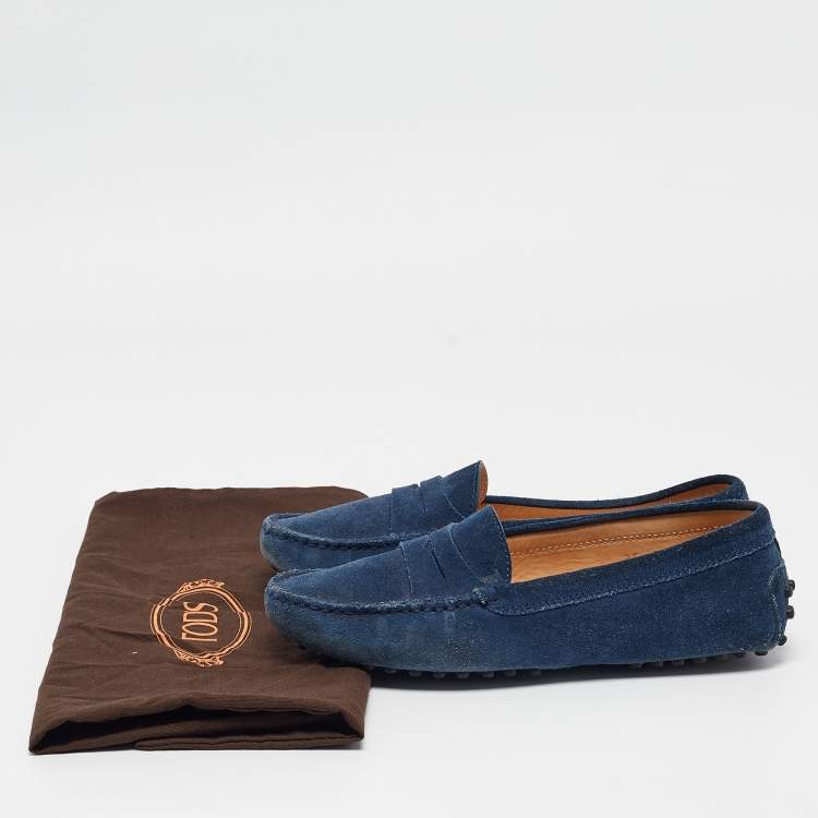 Pre Owned Tod's Blue Suede Gommino Penny Loafers Size 35
