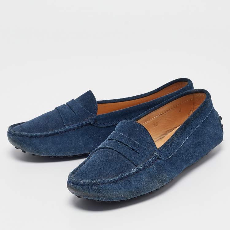Pre Owned Tod's Blue Suede Gommino Penny Loafers Size 35