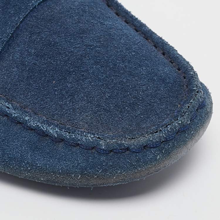 Pre Owned Tod's Blue Suede Gommino Penny Loafers Size 35