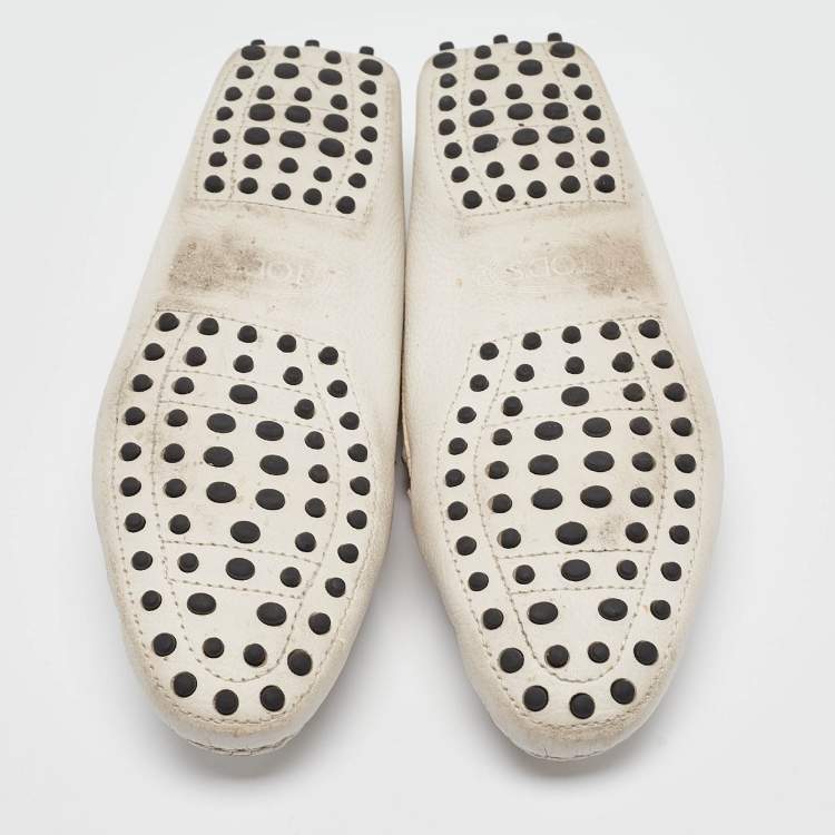 Pre Owned Tod's White Leather Logo Bow Loafers Size 40