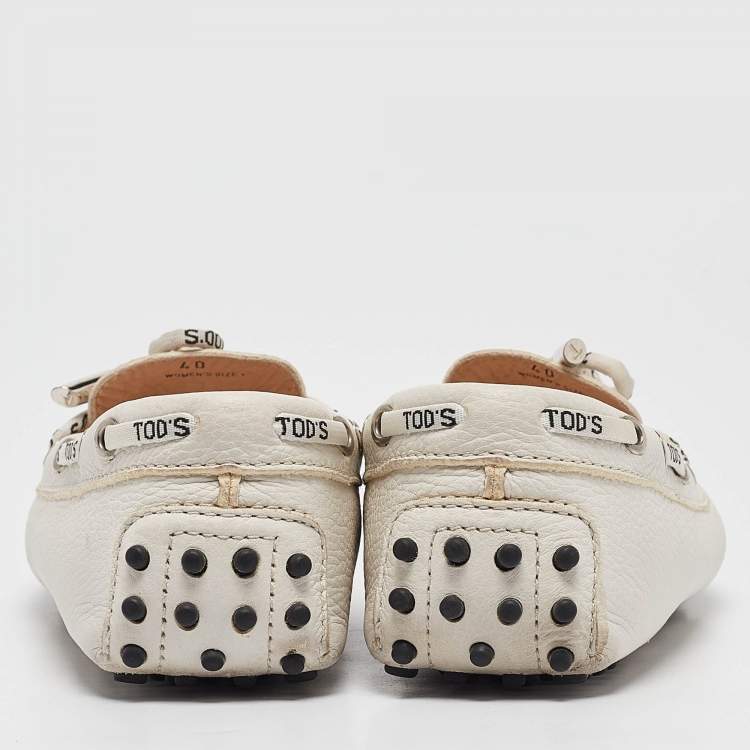Pre Owned Tod's White Leather Logo Bow Loafers Size 40