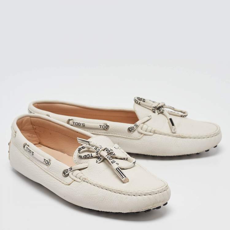 Pre Owned Tod's White Leather Logo Bow Loafers Size 40