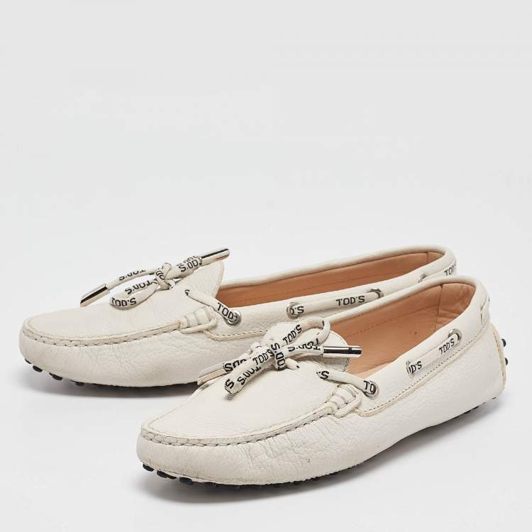Pre Owned Tod's White Leather Logo Bow Loafers Size 40