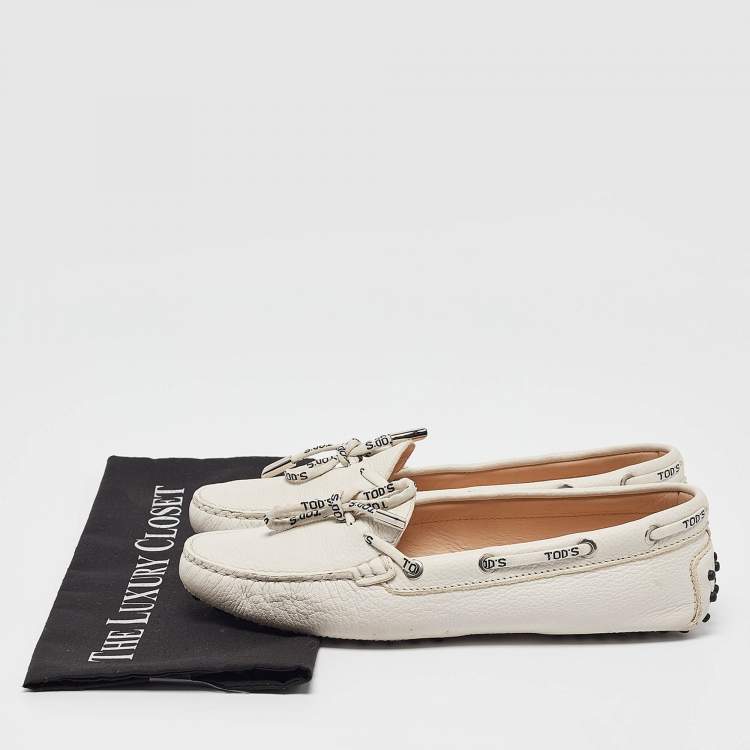 Pre Owned Tod's White Leather Logo Bow Loafers Size 40