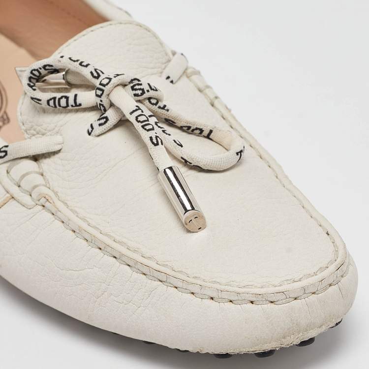 Pre Owned Tod's White Leather Logo Bow Loafers Size 40
