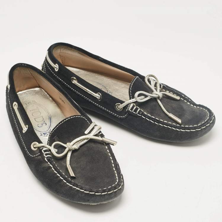 Pre Owned Tod's Navy Blue Suede Gommino Loafers Size 35.5