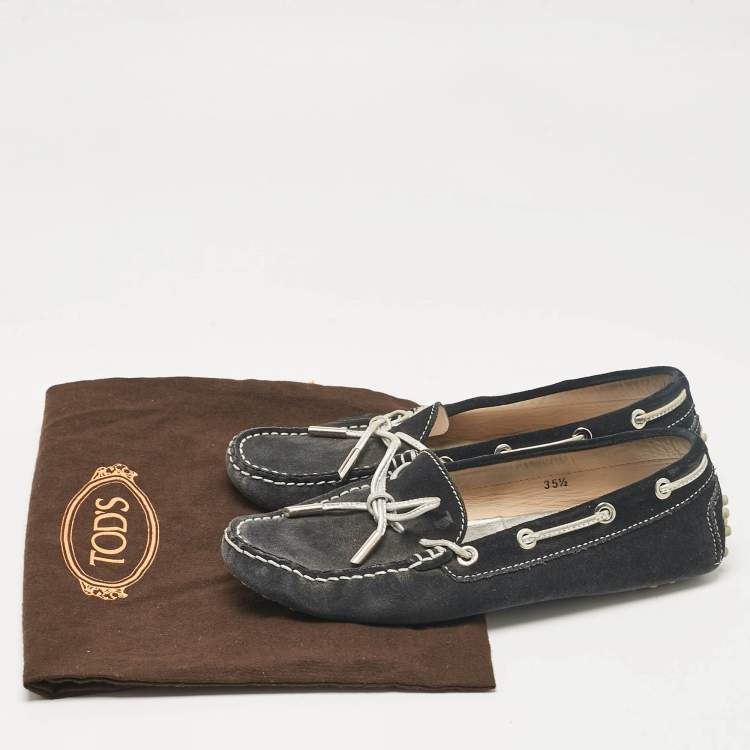 Pre Owned Tod's Navy Blue Suede Gommino Loafers Size 35.5