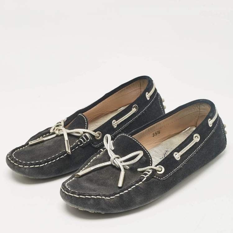 Pre Owned Tod's Navy Blue Suede Gommino Loafers Size 35.5