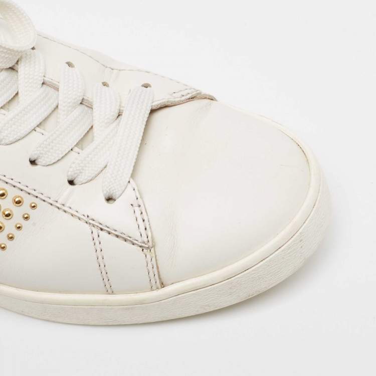 Pre Owned Tod's White Leather Studs Lace Up Sneakers Size 36