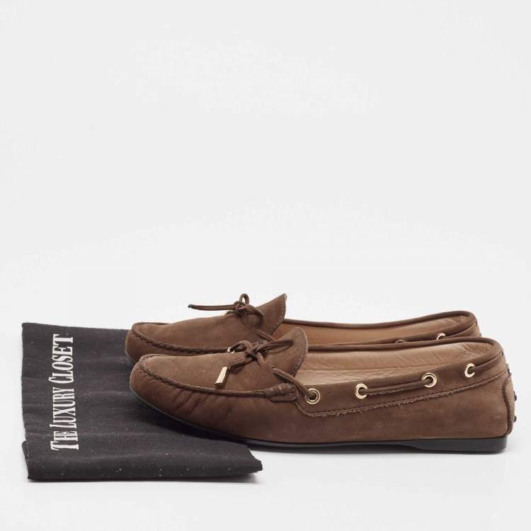 Pre Owned Tod's Brown Nubuck Leather Gommino Loafers Size 39.5