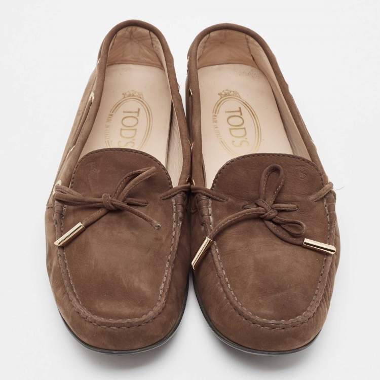 Pre Owned Tod's Brown Nubuck Leather Gommino Loafers Size 39.5
