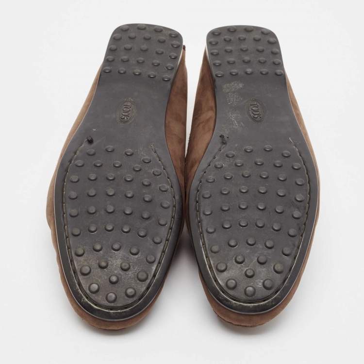 Pre Owned Tod's Brown Nubuck Leather Gommino Loafers Size 39.5
