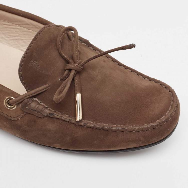 Pre Owned Tod's Brown Nubuck Leather Gommino Loafers Size 39.5