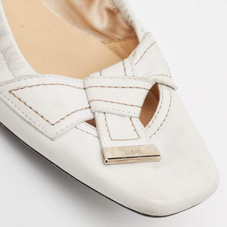 Pre Owned Tod's White Leather Scrunch Ballet Flats Size 39.5