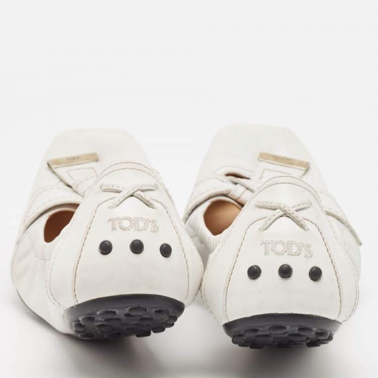 Pre Owned Tod's White Leather Scrunch Ballet Flats Size 39.5