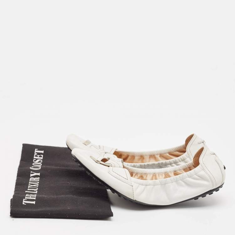 Pre Owned Tod's White Leather Scrunch Ballet Flats Size 39.5