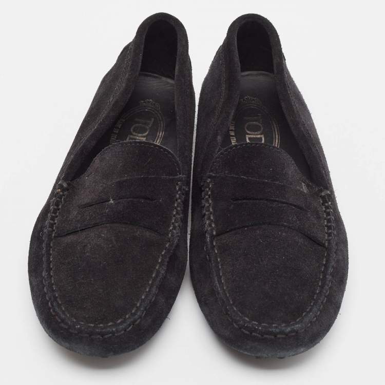 Pre Owned Tod's Black Suede Gommino Slip On Loafers Size 37.5