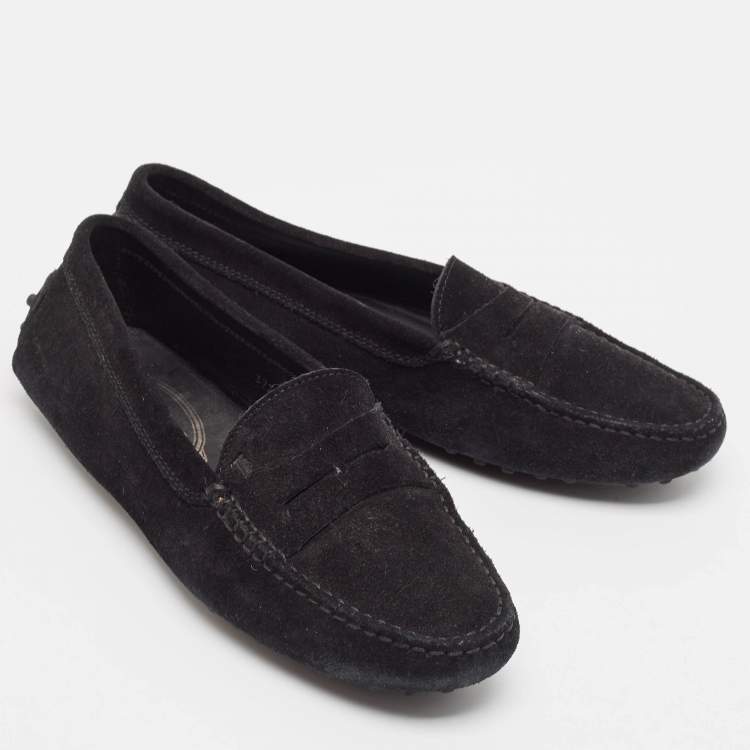 Pre Owned Tod's Black Suede Gommino Slip On Loafers Size 37.5