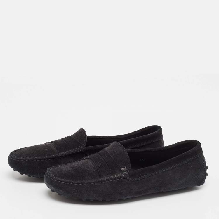 Pre Owned Tod's Black Suede Gommino Slip On Loafers Size 37.5