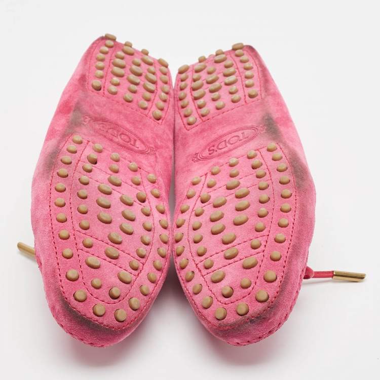 Pre Owned Tod's Pink Suede Slip On Loafers Size 37