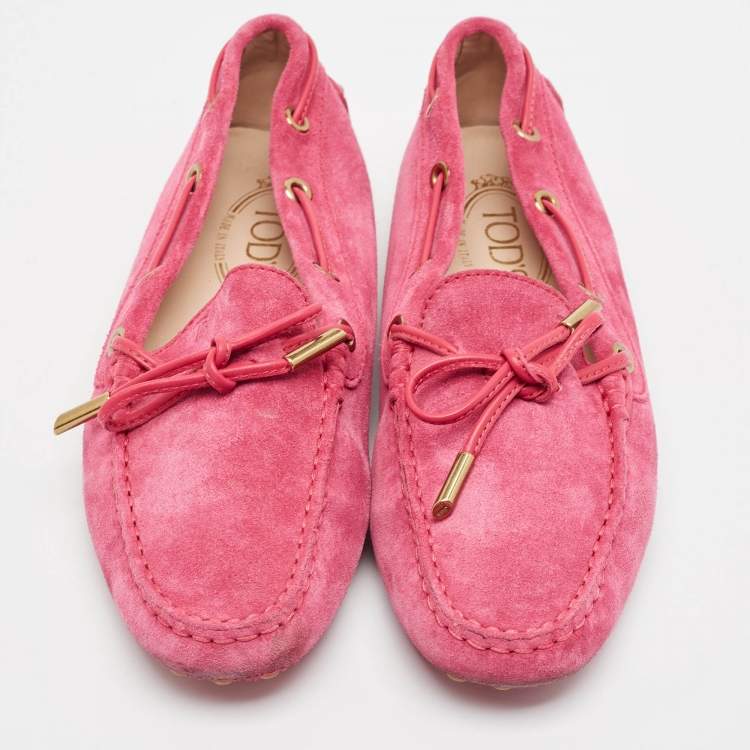 Pre Owned Tod's Pink Suede Slip On Loafers Size 37