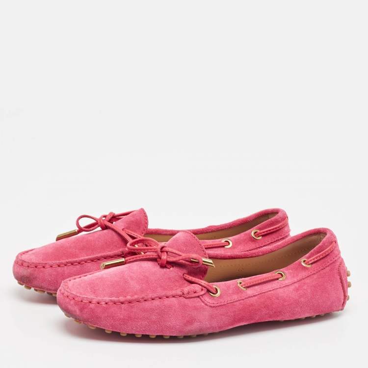 Pre Owned Tod's Pink Suede Slip On Loafers Size 37