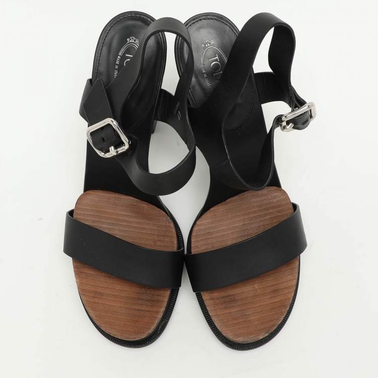 Pre Owned Tod's Black Leather Ankle Strap Sandals Size 41