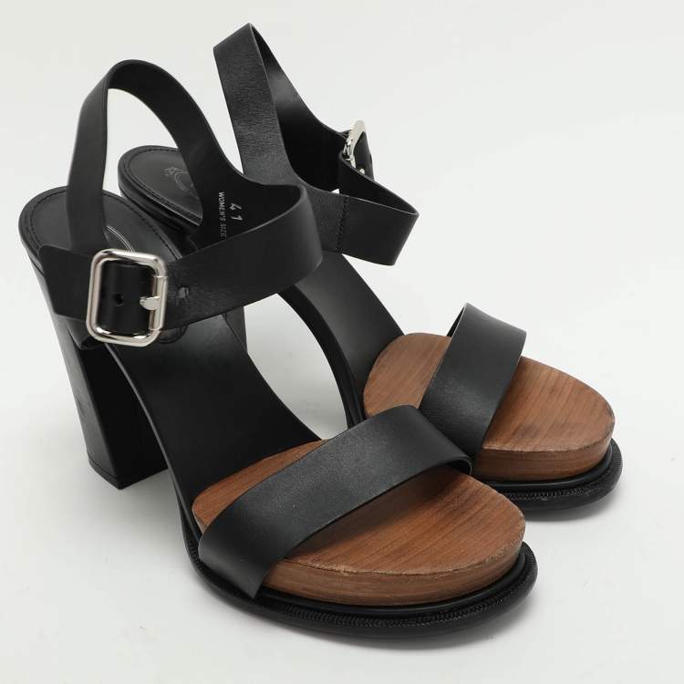 Pre Owned Tod's Black Leather Ankle Strap Sandals Size 41