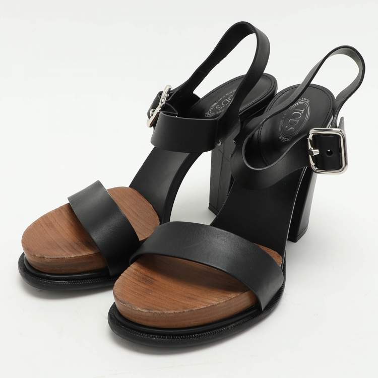 Pre Owned Tod's Black Leather Ankle Strap Sandals Size 41