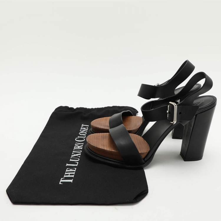Pre Owned Tod's Black Leather Ankle Strap Sandals Size 41